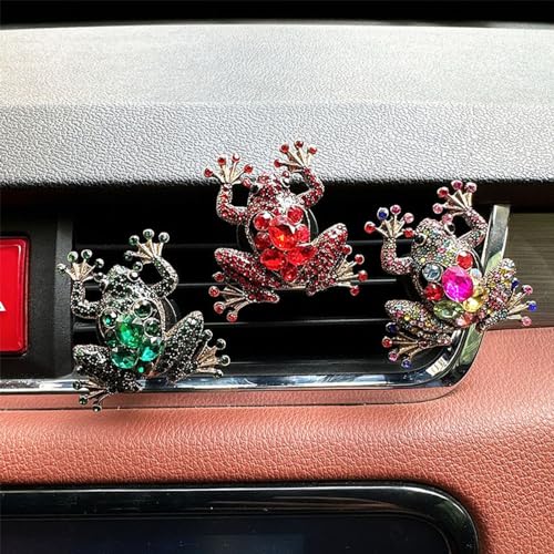 Image of 2 Pack Car Vent Clip Bling Car Accessories,Crystal Frog and Flower Car Vent Clip Air Freshener,Car Diffuser Vent Clip Diamond Car Decoration Car Essentials for Women (Green)