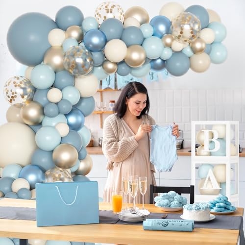Image of 153pcs Dusty Blue Balloon Baby Shower Decorations for Boy
