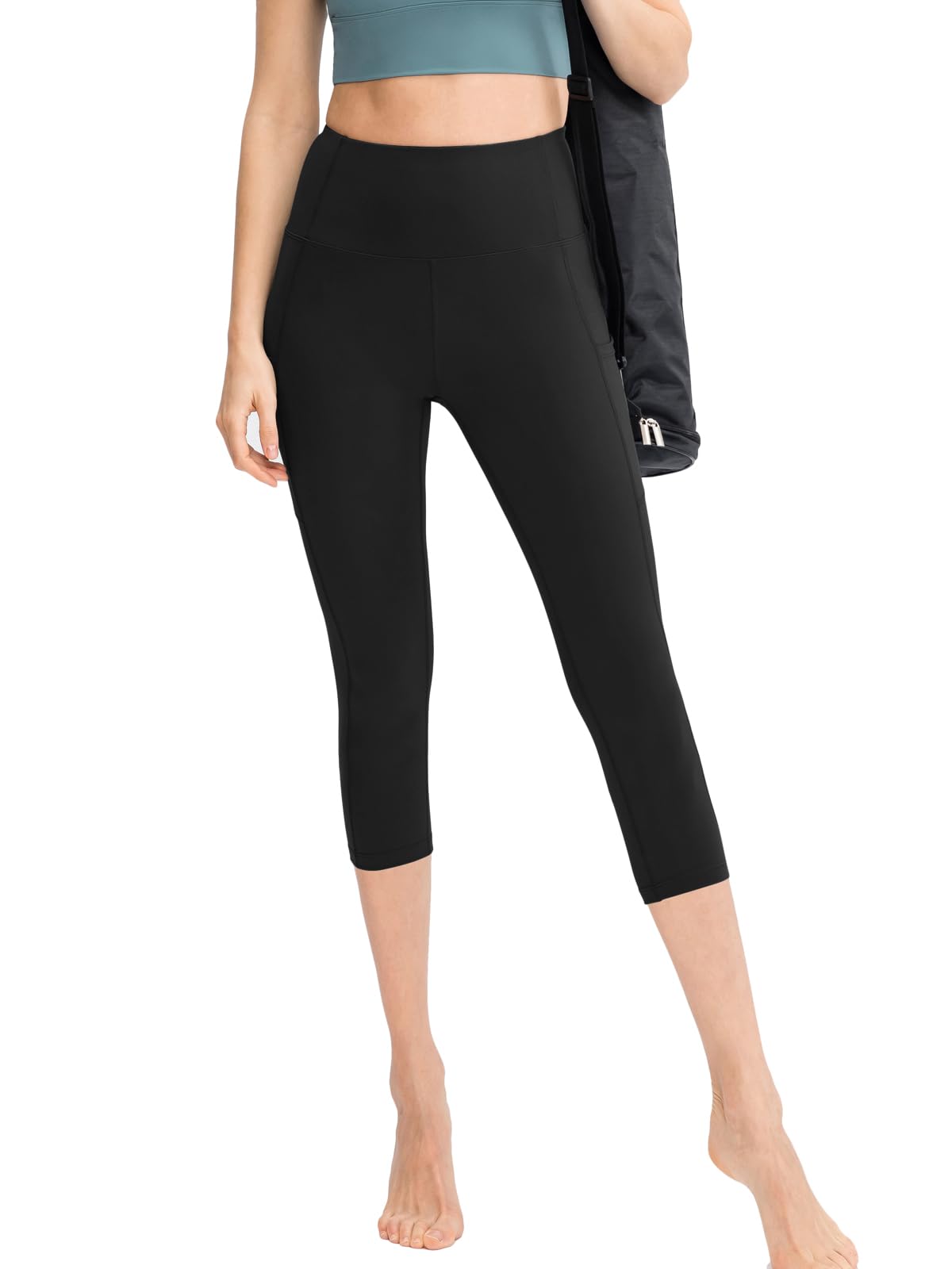FLYILY Leggings da Donna per Yoga Corsa Allenamento Controllo Pancia Pantaloni 3/4 Fitness Pantaloni da Sportivi