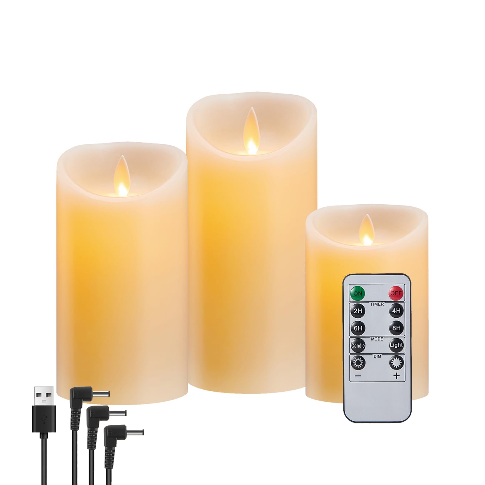 Candele LED Ricaricabili con Fiamma Tremolante Realistica - Set da 3 (10cm, 12.5cm, 15cm) con Telecomando, Luci Decorativi per Casa, Natale, Matrimoni, Cena Romantica - USB Ricaricabile