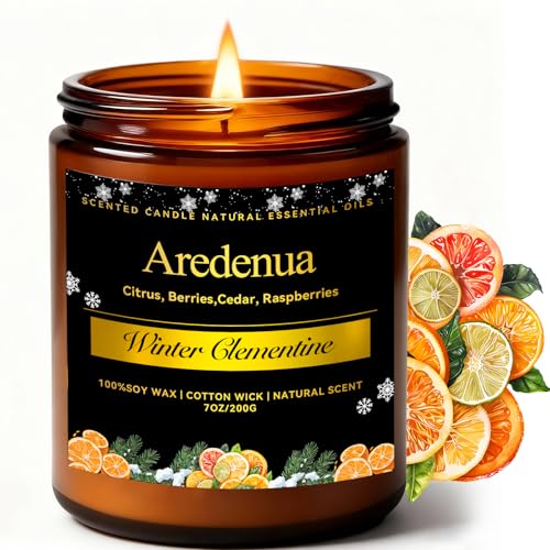 Winter Candles β Winter Clementine Candle | Holiday Scented Candles - Citrus Soy Candle for Odor Eliminator | Winter Christmas Gift for Women Men 7oz Jar with 50H Clean Burn & Long Lasting W