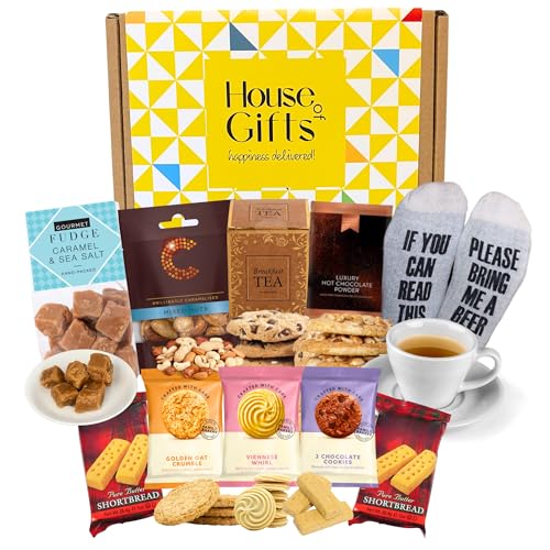 Gift Set Hamper for Men | Dads Hamper with Novelty Socks Fudge Biscuits Breakfast Tea Shortbread and More | Men and Dads and Grandad