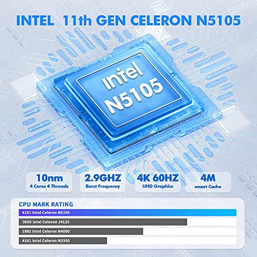 Mini-PC Windows 11, 8 GB DDR4/256 GB ROM, Intel Celeron N5105 (bis zu 2,9 GHz) Mini Desktop-PC mit WLAN 2,4 + 5 GHz, Dual-Display VGA+HDMI@4K HD, 1000 Mbps für Bildung, Business, Zuhause – Bild 3