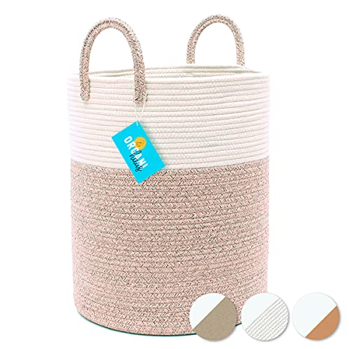 OrganiHaus XXL Rope Woven Laundry Basket | Laundry Hamper Basket for Blankets | Nursery Hamper Basket | Baby Laundry Basket White | Large Basket for Scandinavian Home Decor (15x18) - Brown Basket
