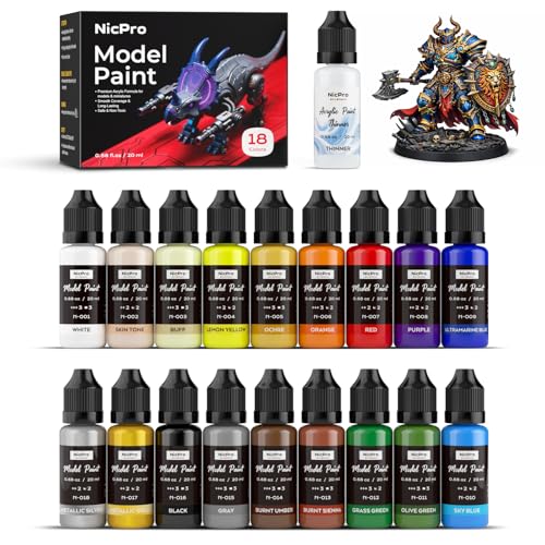 Nicpro 18 Colors Model Paint Set, 20ml Ready to Use Modeling Acrylic Paints, Brush & Airbrush...