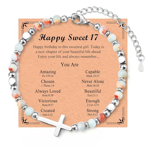 12 13 14 15 16 17 18 Year Old Birthday Gifts for Girls, Cross Birthday Bracelet Gifts with Birthday Card for Teen Girls Daughter Granddaughter Sister Niece Best Friend
