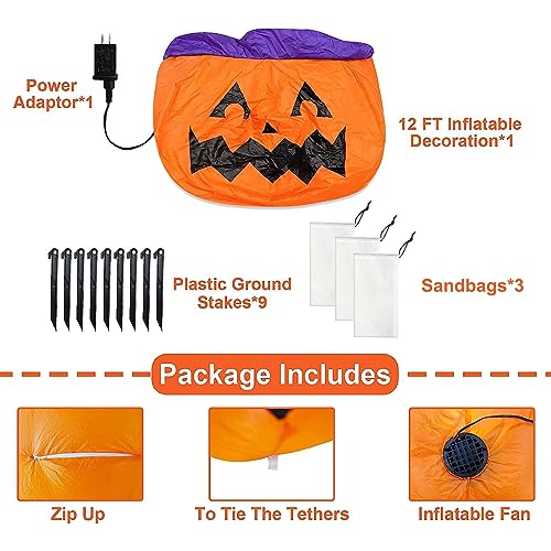 12Ft Extra Large&Long Halloween Inflatables 7 Pumpkins With 2 Witch Hats Outdoor Halloween Decorations With Build-In Led Lights Stakes Blow Up Yard Halloween Decor Outside Party Garden Lawn Holiday #TOP3