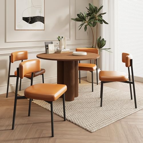 Dining Chairs Set of 4 Leather Upholstered Modern Mid Century Kitchen Dining Room Chairs with Metal Legs (Brown)