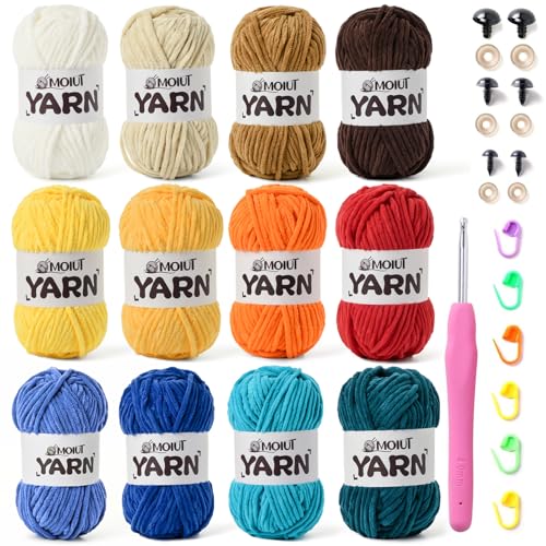 Image of 12 Pack Velvet Yarn for Knitting, Chunky Chenille Yarn for Crocheting, Baby Yarn for Crocheting Soft Blanket, Super Bulky 42.3oz(1049yds), Multicolor Amigurumi Yarns Set E