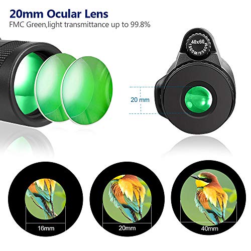 Outerman 40×60 Monocular Telescope, BAK4 Prism, FMC Lens, Clear Vision, Fogproof & IPX7 Waterproof Monocular with Smartphone Holder Tripod Suit for Travel, Bird Watching, Concerts, Football Matches - Thumbnail 4
