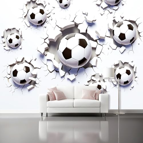Papel Pintado Panorámico - Estilo Deportivo Dibujos Animados Fútbol 3D Mural Fotográfico Artístico 300 x 210 cm, Blanquecino Papel Pintado No Tejido Decoración De Pared Sala Oficina Salón Dormitorio