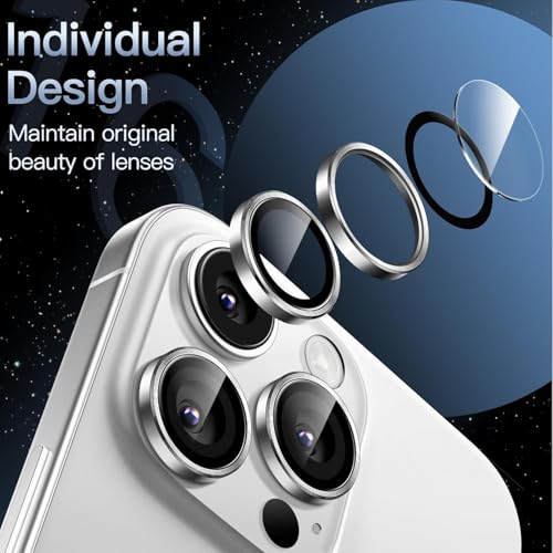Image of PACK OF 2 Camera Lens Protector For IPHONE 16 PRO / 15 PRO / 16 PRO MAX / 15 PRO MAX ( SILVER ) UHD 9H Glass, Anti Drop, Scratch Resistant, Case Friendly, Removable, Waterproof, Heavy Duty Camera Protector.