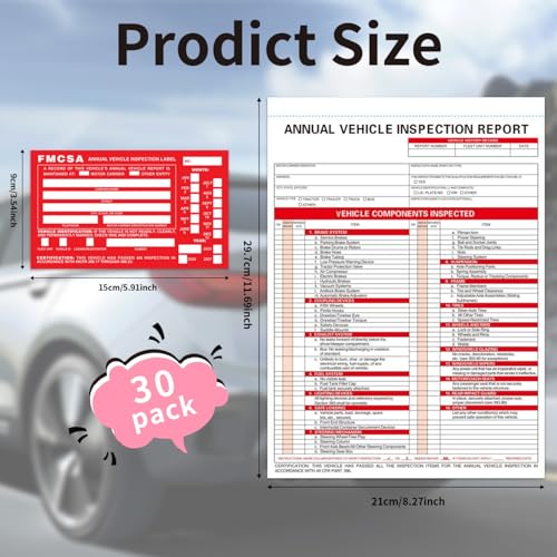 Image of Annual Vehicle Inspection Report Forms 30 Pack with Red FMCSA Labels Aluminum, 3-Ply Carbonless Form Driver Vehicle Inspection Report Book Vehicle Dot Inspection Form and Label Stickers