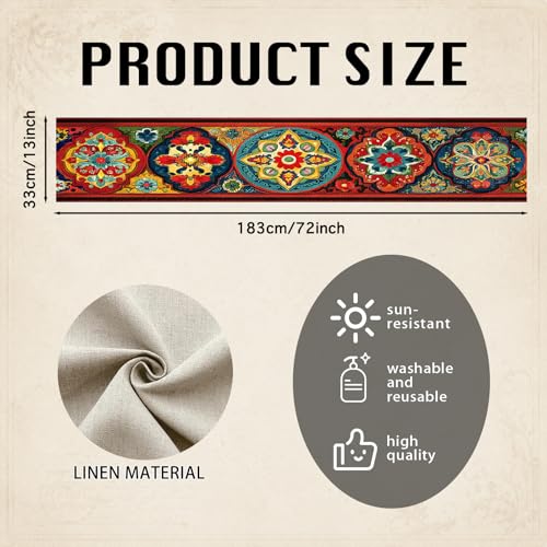 Image of Nuxovilar Multicolor Geometric Floral Flax Table Runner 13x72 in