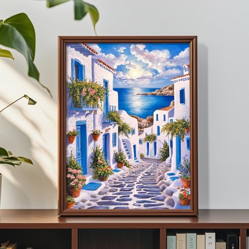 Image of Santorini Greece Diamond Art Kits for Adults, Landscape Diamond Painting Kits, Seaside Scenery 5D DIY Full Drill Diamond Dots Paint with Diamonds Gem Arts and Crafts for Home Wall Decor 12x16 inch