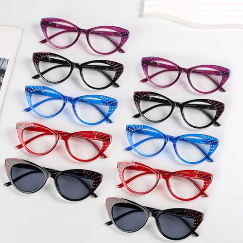 Image of 10 Pack Cat Eye Reading Glasses for Women Bling Design Readers(8 Pairs Reading Glasses & 2 Pairs Full Sunglasses)