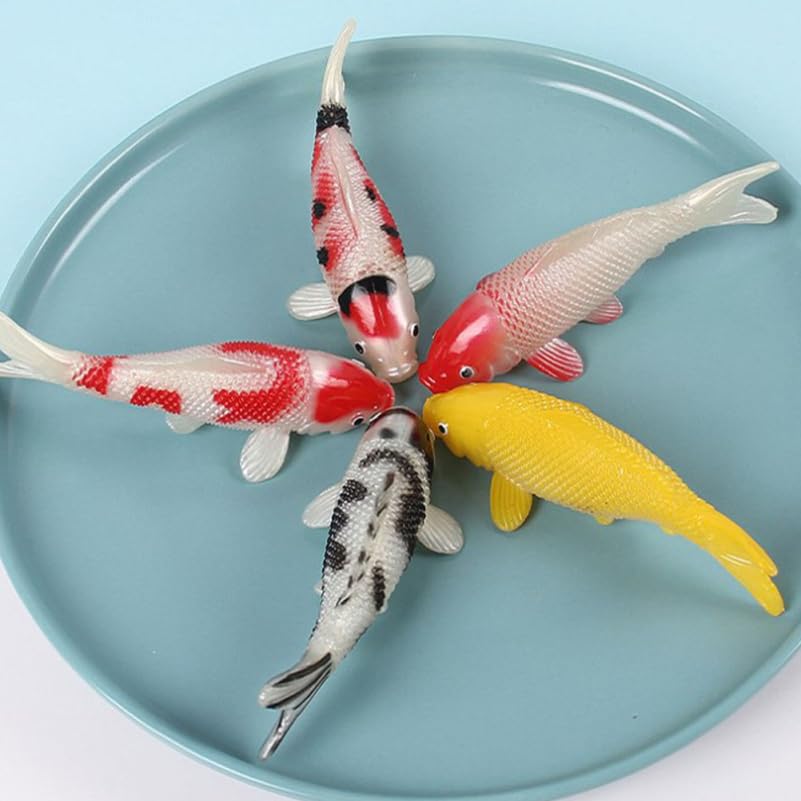 Image of Veemoon 5pcs Plastic Koi Fish Tank Decor Fake Goldfish Decoration Artificial Fish Pond Ornament Realistic Carp Model DIY Tank Pond Accessories Garden Supplies (Cannot Float)