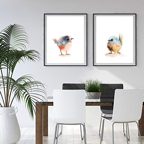 Peinture toile aquarelle oiseaux lot de 2 impressions modernes salon 50x70