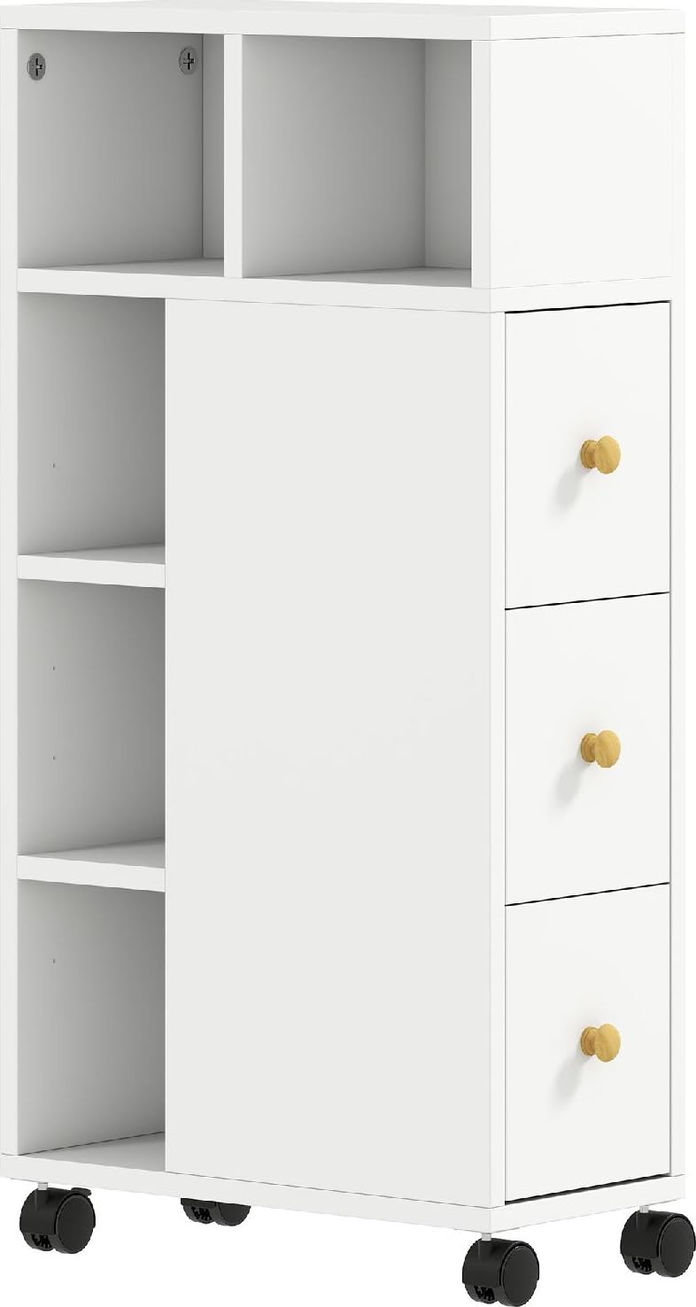 Mobile Bango Salvaspazio Mobiletto 3 Cassetti e Ripiani Moderno Dimensioni 20x40x80 cm Bianco