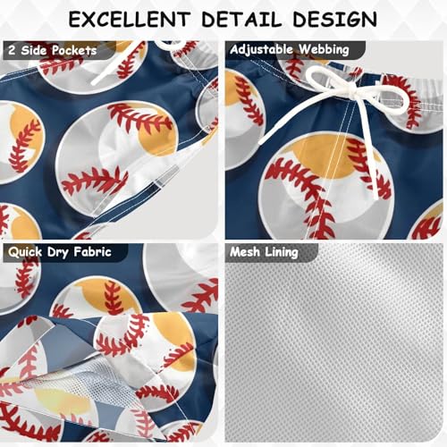 Baseball Sports Blue Beach Shorts for Boy Teens Stretch Swim Shorts Drawstring Compression Liner Beachwear 2T3