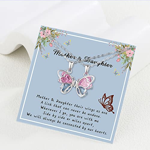 925 Sterling Silver Butterfly Matching Necklaces set 2 Mom and Daughter Necklaces Aunt Niece Matching Necklace Best Friend Friendship Necklaces for 23