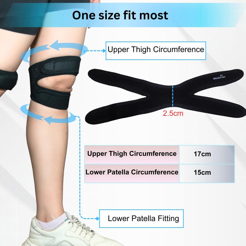 Image of Wonder Care Neoprene Knee Brace with Silicon Gel Pads, Patella Knee Strap for Workout & Sports, Patellar Tendon Strap, Adjustabale Patella Support for Men Women (2, Blue)