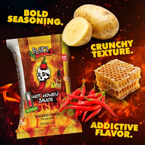 Blair's Hot Honey Sauce Potato Chips 50G Bag | Artisan Kettle-Cooked Crisps With Blair’S Original Death Sauce |Medium Heat - Pack Of 10 - 5