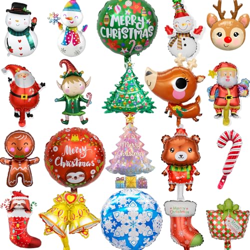 20 Pièces Ballons Aluminium de Noël, Ballon Foil Père Elf de Noël Décorations de Fête Ballons Feuille