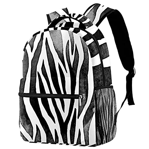 Sac à dos de voyage zèbre noir et blanc avec porte-bouteille pour l'école et les sorties