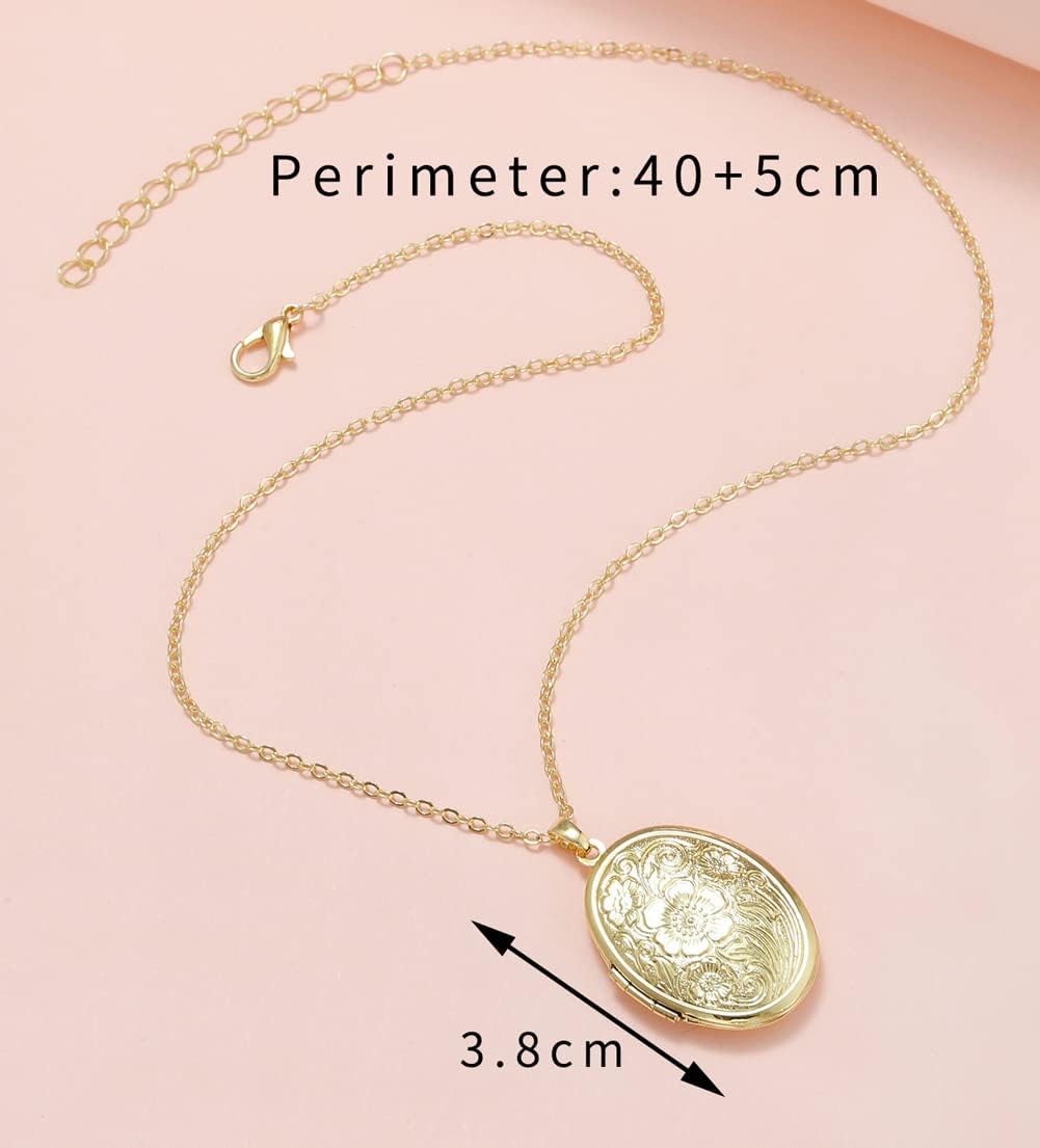 ZAHSY Gold Locket Necklace That Holds Pictures Photo Locket Necklace for Women Flower Locket Necklaces for Women Round Pendant Necklace with Picture Inside Memorial Gifts - Image 3