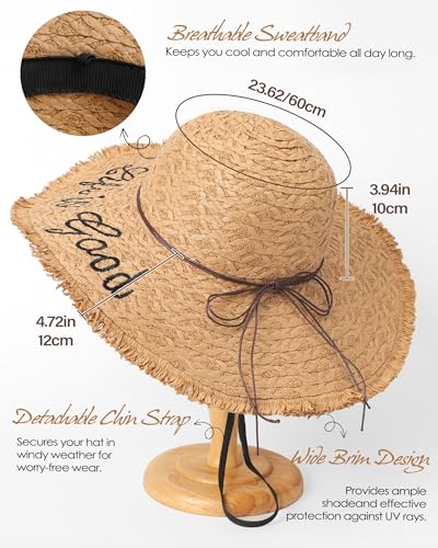 Sombrero de playa para mujer con ala ancha y protección UV miniatura 3