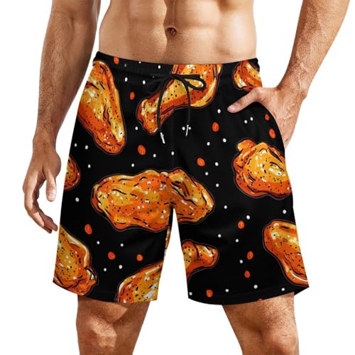 Fast Food Chicken Wings Mens Swim Trunks with Compression Liner Quick Dry Board Beach Shorts