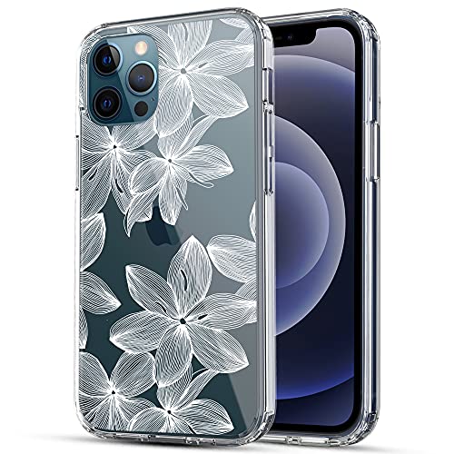 iPhone 12 Pro Max 5G Case, RANZ Anti-Scratch Shockproof Series Clear Acrylic + TPU Bumper Protective Case for iPhone 12 Pro Max (6.7 inch) - White Flower