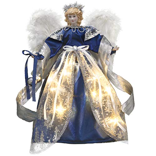 Valery Madelyn 15.8 Inch Royal Blue Cloth Christmas Angel Tree Topper, Angel Tree Top with 10 Warm LED Lights, Battery Operated (Not Included)