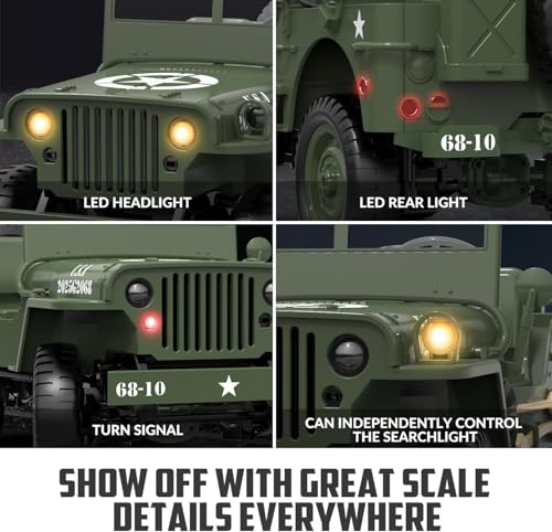 Image of JOYJAY Remote Control Truck, RC Willys Military Jeep Car 1 /10 Scale with Rechargeable Battery 2.4Ghz 4x4 Off-Road Remote-Control Crawler Vehicle for Boys Adult, Birthday Gift