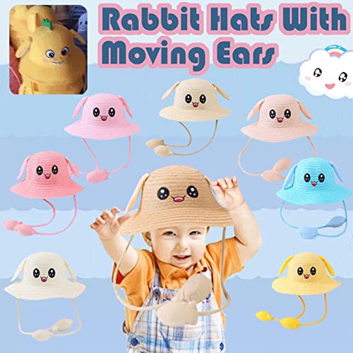 Kids Cute Funny 𝗥abbit Ear Moving Bucket Hat Boys Girls Jumping Straw Sun Hat Wide Brim Sun Protection Beach Cap3