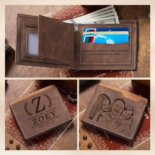 Personalized Custom Photo Wallets for Men, Customized Engraved Picture & Initial Name Wallet, Gifts for Boyfriend Husband Birthday Anniversary Father's Day Christmas4