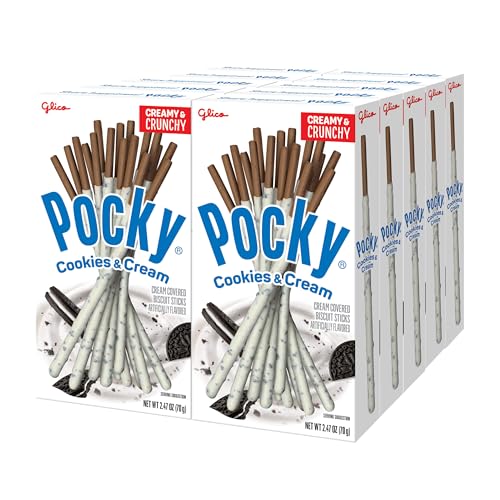 Pocky Cookies & Cream Biscuit Sticks – Creamy Cookies & Cream-Covered Crunchy Snack, Mess-Free and Perfect for Sharing – (Pack of 10)