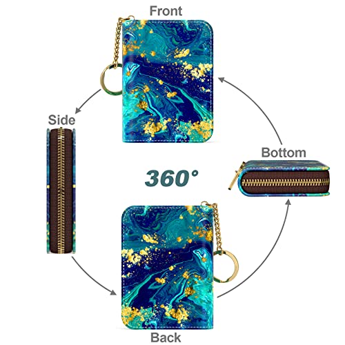Image of Nipichsha Credit Card Holder, Small RFID Card Wallet for Women, Slim Leather Card Holder Wallet, Ocean Marble, 4.33 x 3.15 x 0.98 inches, Fashions