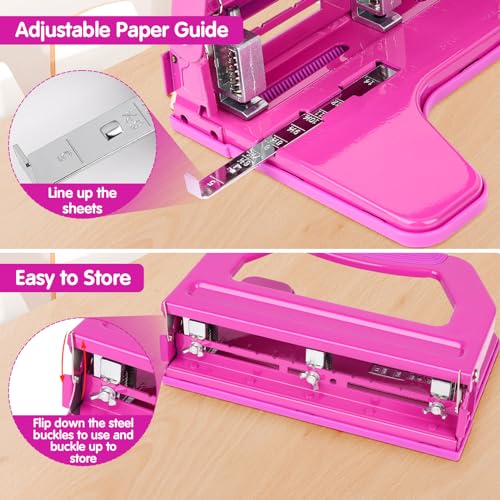 Image of AFMAT 3 Hole Punch Heavy Duty, 9 /32 inch Holes, 50-Sheet Hole Puncher 3 Ring, 50% Reduced Effort, Adjustable Two & Three Hole Punch, Metal Paper Puncher w /Large Chip Tray, Metal Paper Guide, HP18