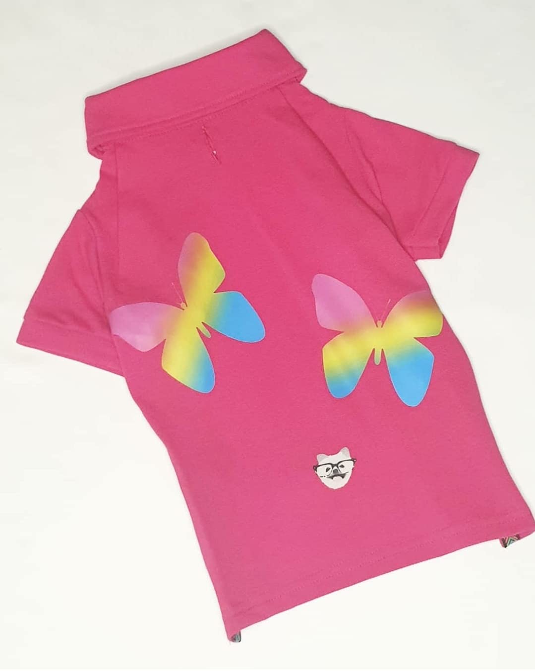 Evcil Hayvanlar İçin Pembe Kelebek Baskılı Polo T-Shirt XXL