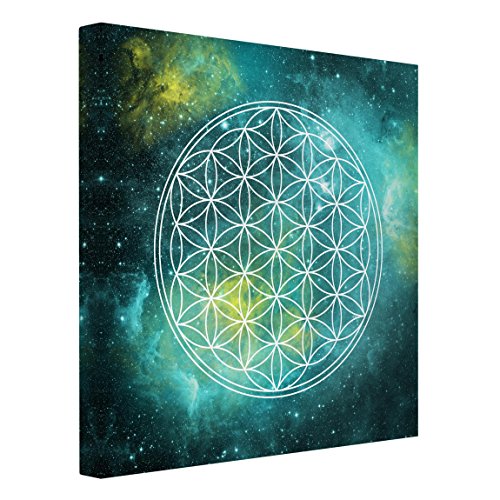 Leinwandbild - Blume des Lebens im Licht der Sterne - Quadrat...