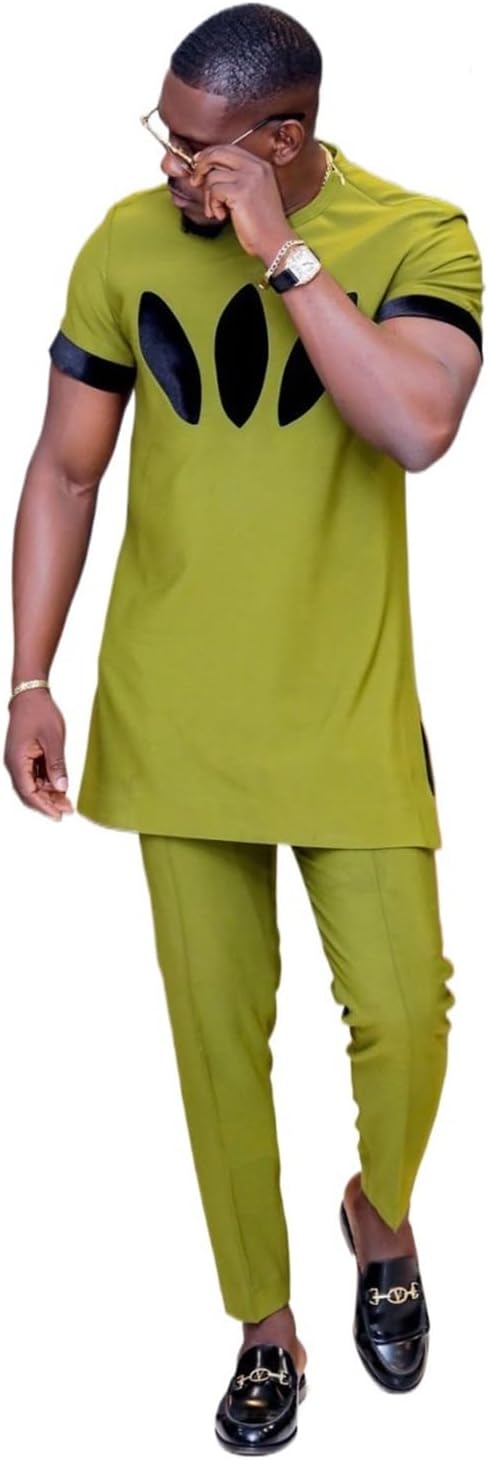 African for Mens Dashiki Outfits Plus Size Shirt and Pants Traditional Suit Big & Tall Clothing Fat Guy Attire