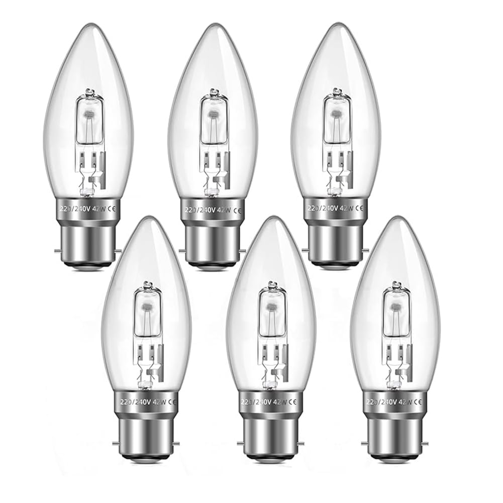 B22 C35 Candle Light Bulb 42W, Dimmable, B22 Bayonet Cap Candle Bulb, Warm White 2700K 650LM, Clear Glass, C35 Light Bulb