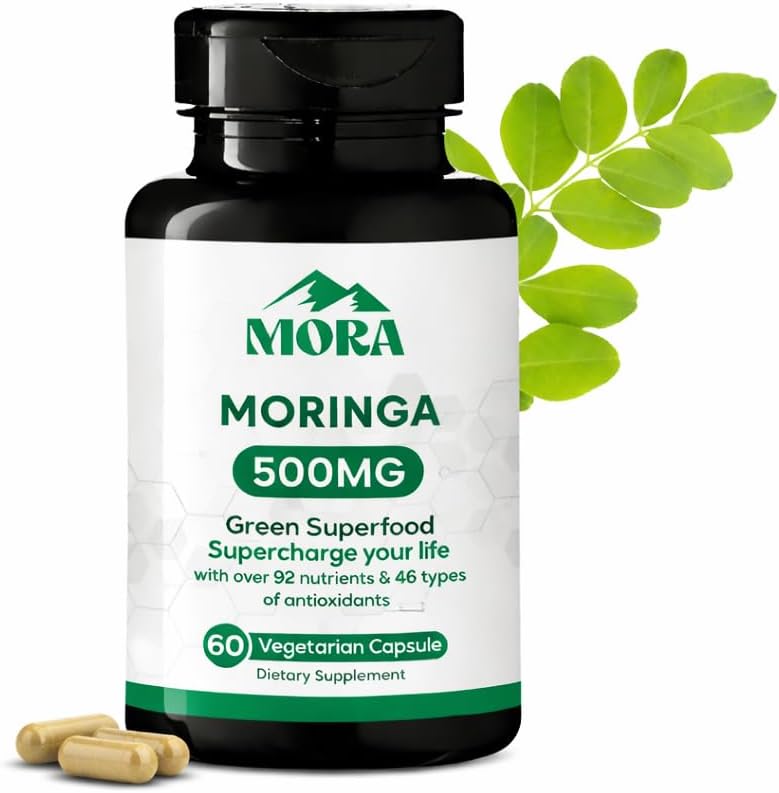 Well-Being MORA Moringa Oleifera Capsules – Premium Leaf Extract – Green Superfood Supplement – Vegan – 120 Capsules