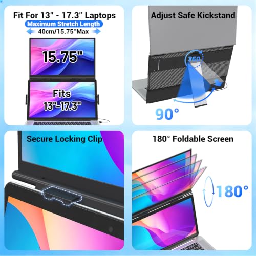 Image of Laptop Screen Extender, 15.6 inch Ultra-Light & Thin Dual Monitor Extender with 1080P FHD IPS, Eye Care & Neck-Friendly, USB-C /HDMI Plug-Play Portable Monitor for Mac /Win /Android, Fits 13-17 inch Laptops