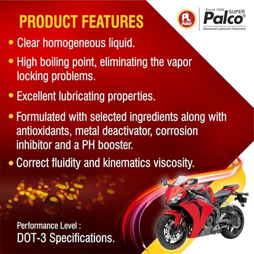 Image of PALCO Brake Fluid DOT 3 100 ml (Pack of 5) for Car and Bike, Hydraulic Brake Oil for Disc and Drum Brake with ABS System and Hydraulic Clutch System