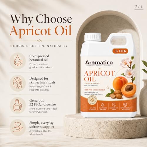 Image of AROMATICO Apricot Oil for Skin, Hair & Body | Professional Grade Refill Pack - 1000ml (1L Bulk)
