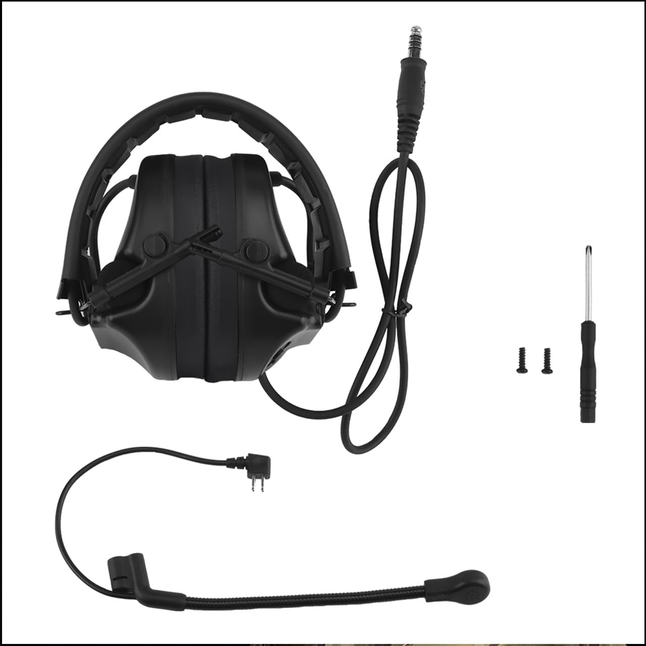 Casque Tactique Pliable avec Micro Détachable & Commandes Gantées - Coussinets Mémoire Anti-Bruit pour Airsoft/Extérieur (sans ANC)
