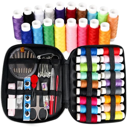 Image of 85 Pcs Sewing Kit with Box, Portable Sewing Supplies Set with 18 Thread Spools, Scissors, Needles, Tape Measure for DIY, Beginners, Adults, Emergency, Travel & Stitching Items Box for Home Ladies, Multipurpose, Travel